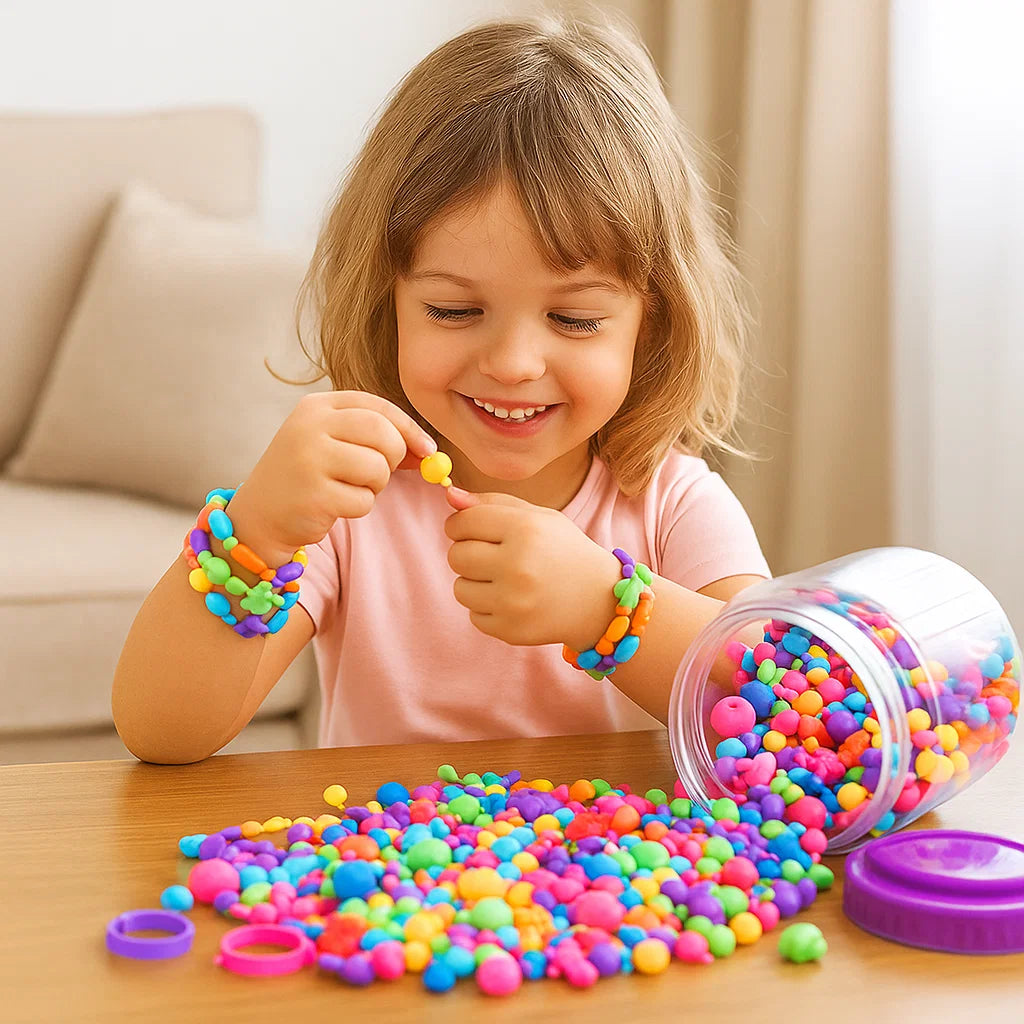 Børnesæt med pop-perler | Farverigt DIY-smykkesæt til kreativ leg og udvikling af finmotorik