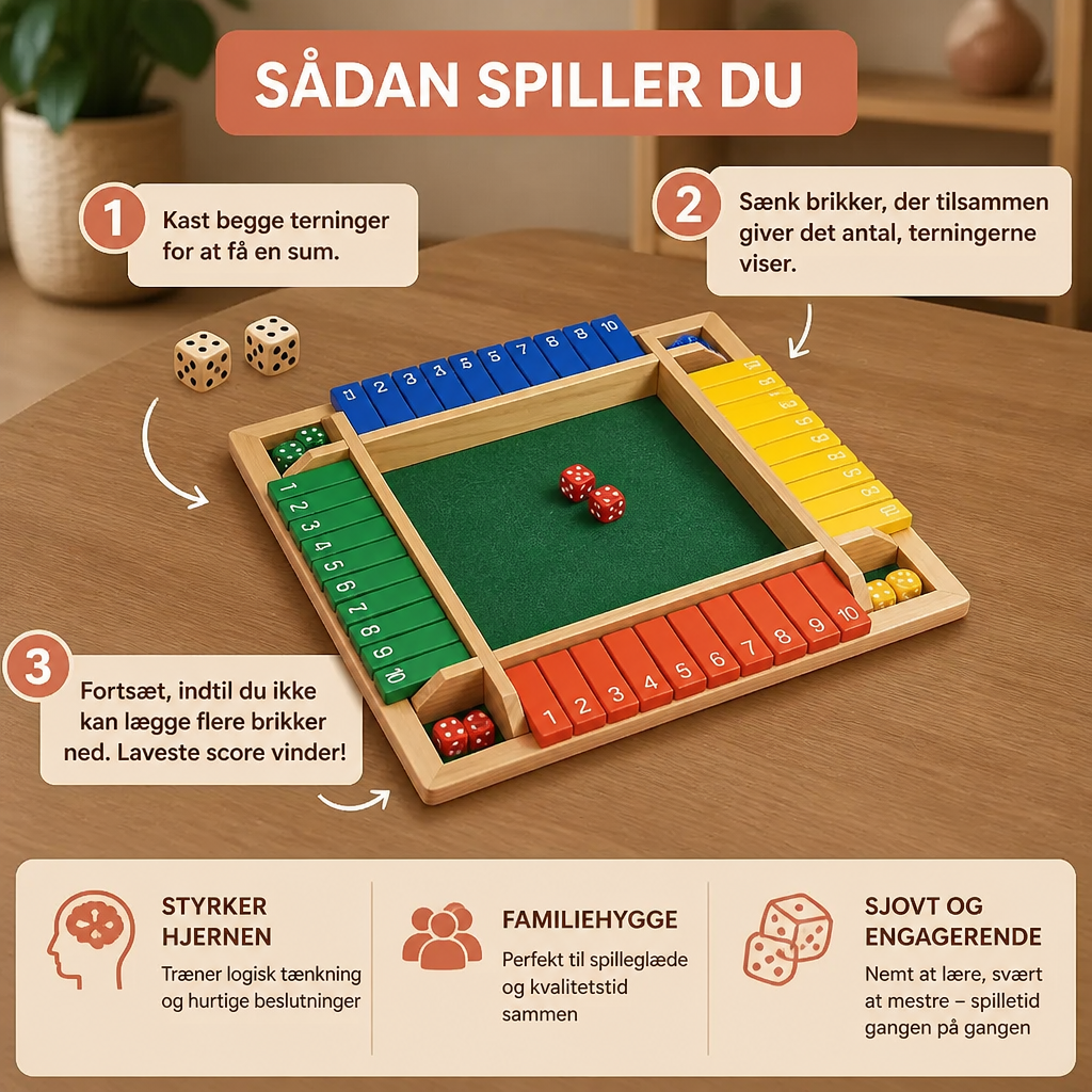 Shut the Box-familiespil – sæt til fire spillere