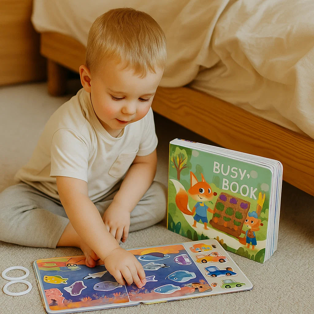 Busy Book til småbørn ⎜ Interaktiv læringsbog med genanvendelige klistermærker til tidlig læring og sjov