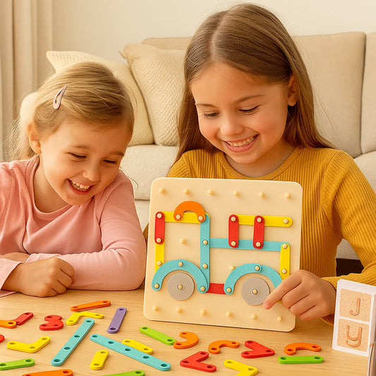 Montessori pladepuslespil til børn ⎜ Kreativt formgenkendelseslegetøj med bogstaver og tal til tidlig læring
