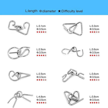 Metal Puzzle Ring Sæt ⎜ Hjernetrænings Logikspil til Børn og Voksne med Flere Oplåsningsudfordringer