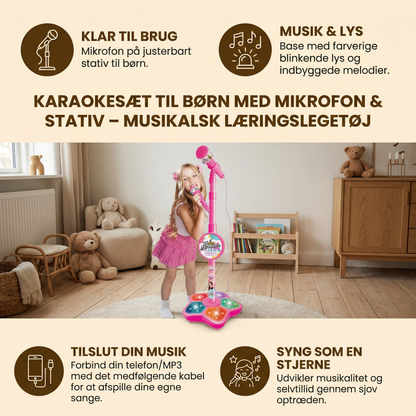 Karaokesæt til børn med mikrofon & stativ – Musikalsk læringslegetøj