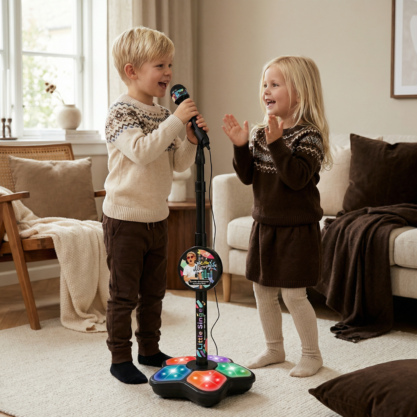 Karaokesæt til børn med mikrofon & stativ – Musikalsk læringslegetøj