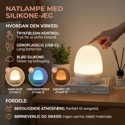 Æggeformet LED-natlampe i silikone