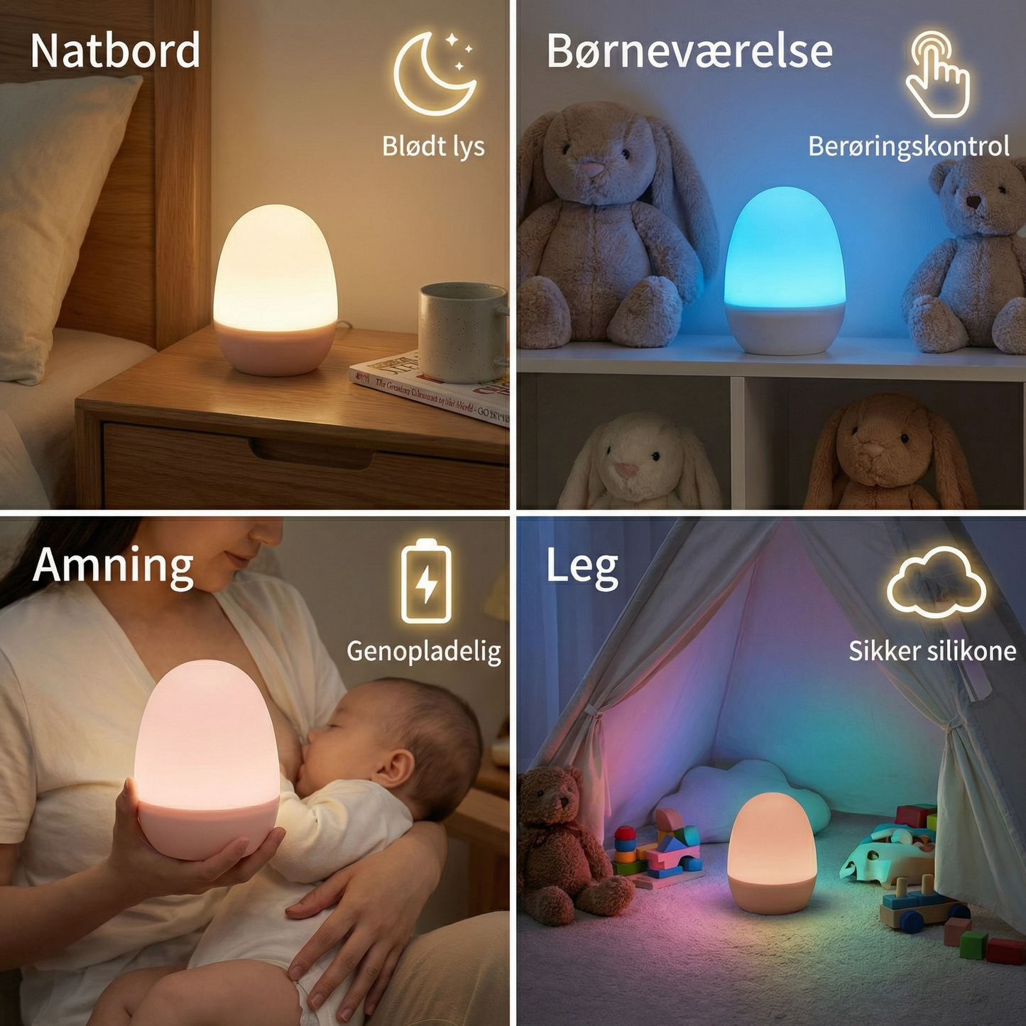 Æggeformet LED-natlampe i silikone