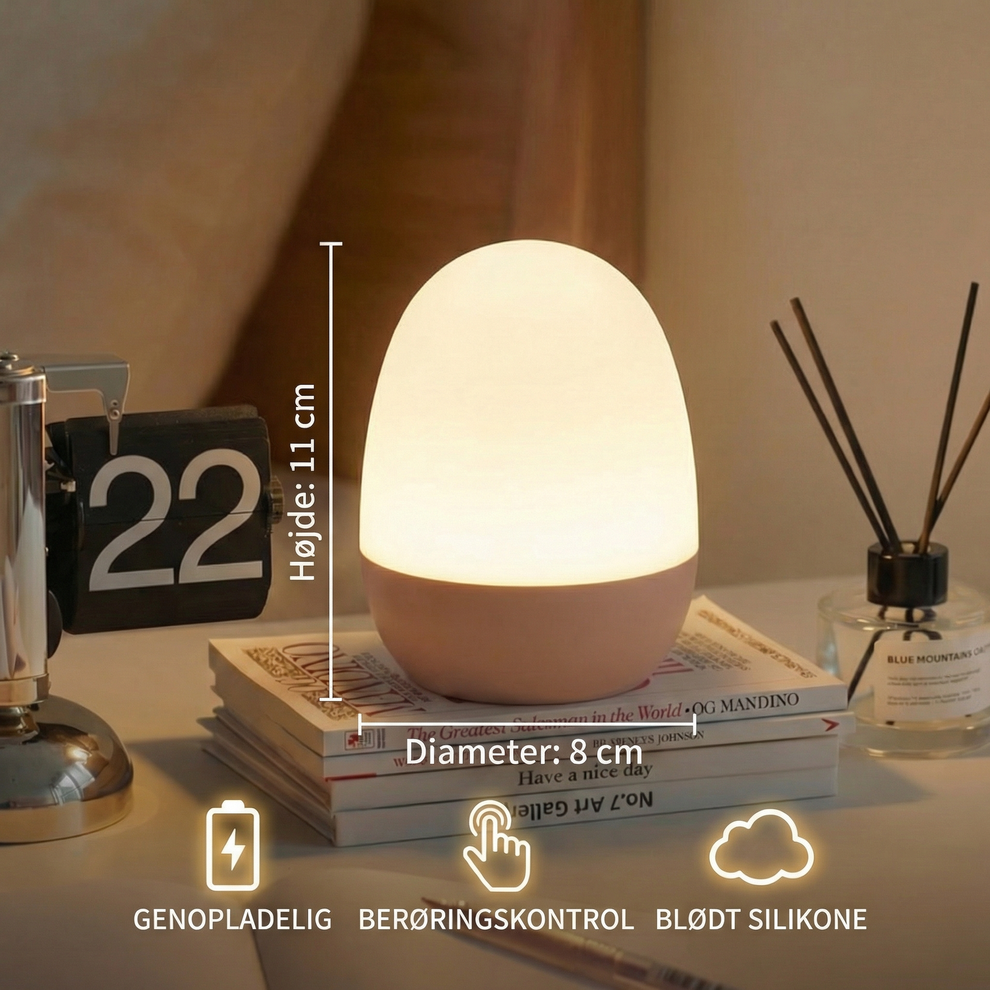 Æggeformet LED-natlampe i silikone