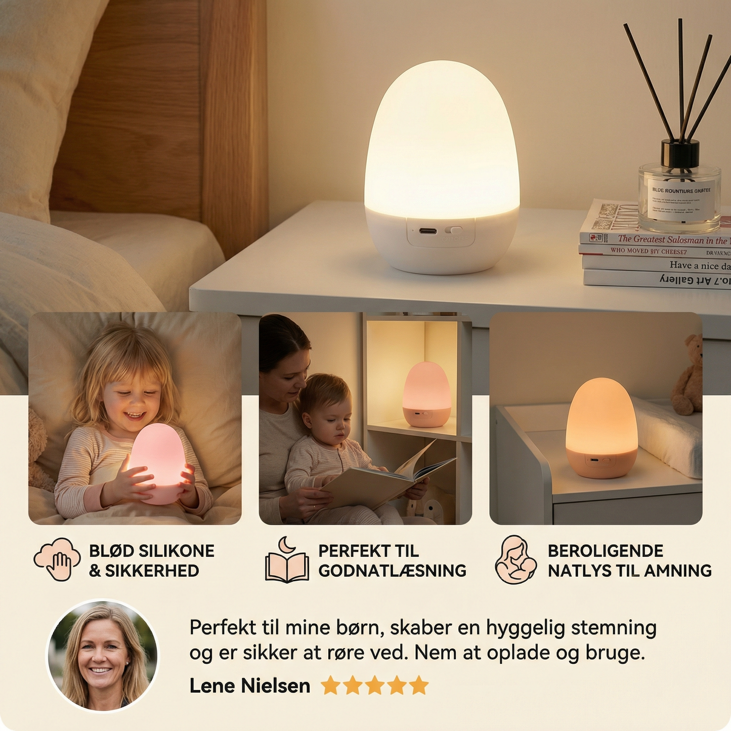 Æggeformet LED-natlampe i silikone